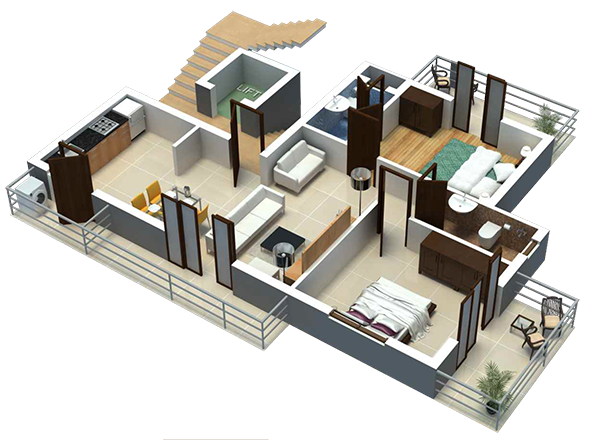 3d perspective of flat