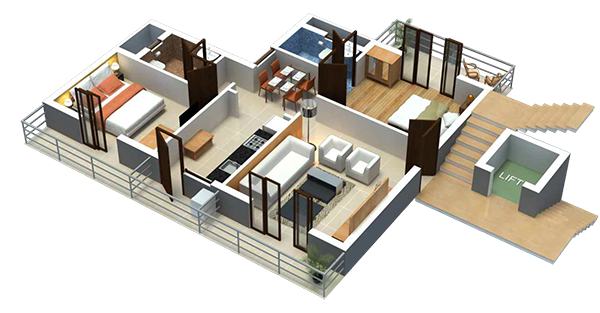 3d perspective of flat