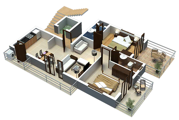 3d perspective of flat