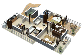 3d perspective of flat