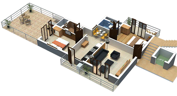 3d perspective of flat