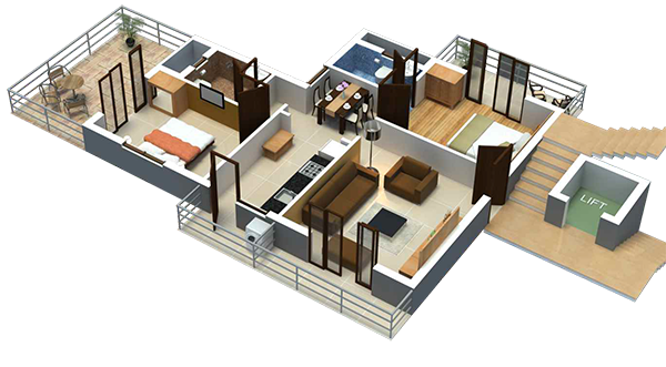 3d perspective of flat